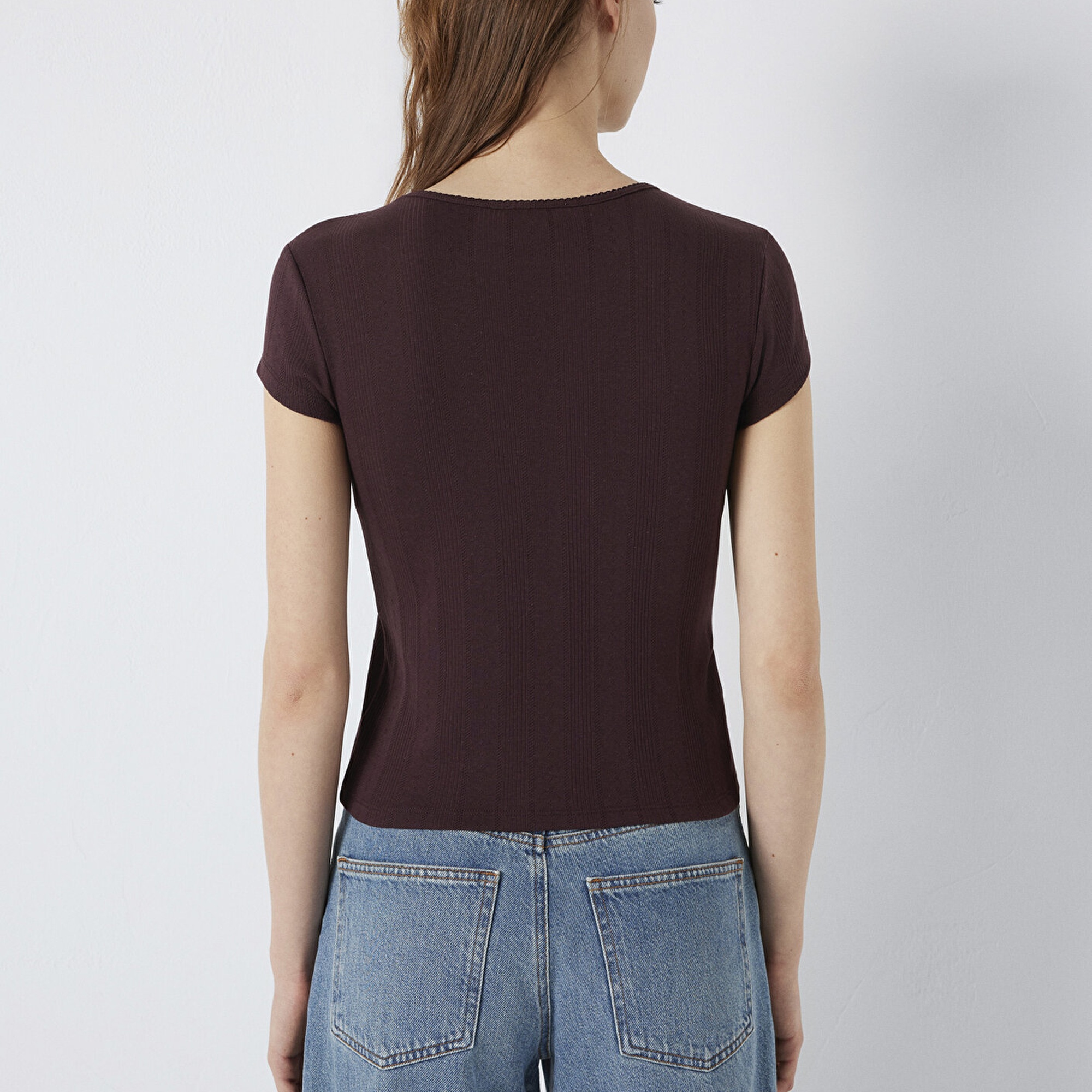 Mavi Kahverengi Basic Tişört Fitted / Vücuda Oturan Kesim 1613808-70223