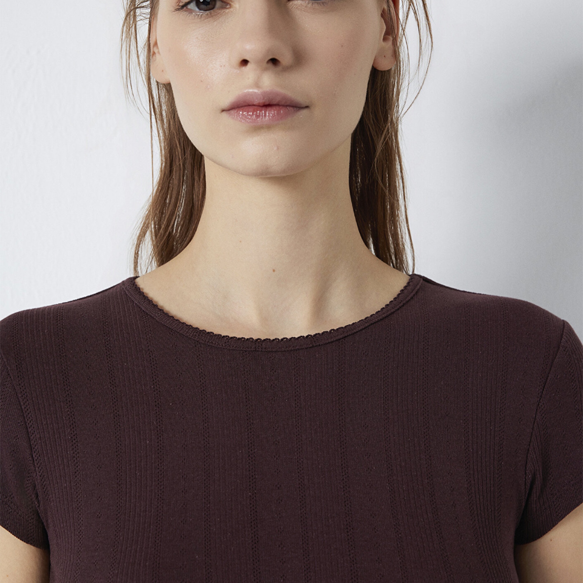 Mavi Kahverengi Basic Tişört Fitted / Vücuda Oturan Kesim 1613808-70223