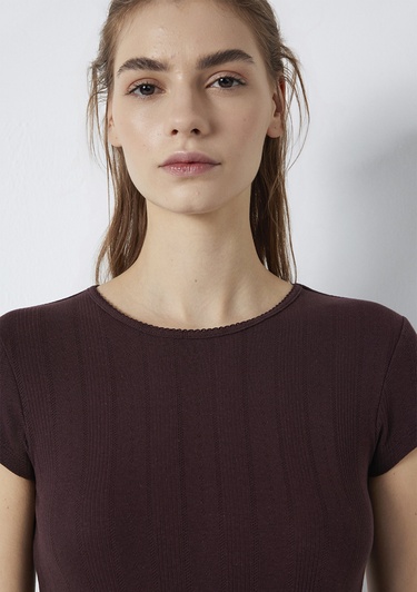  Mavi Kahverengi Basic Tişört Fitted / Vücuda Oturan Kesim 1613808-70223