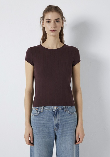  Mavi Kahverengi Basic Tişört Fitted / Vücuda Oturan Kesim 1613808-70223