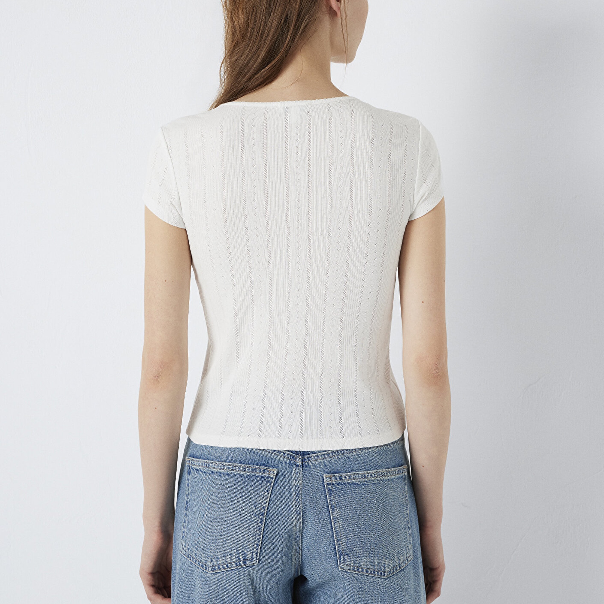 Mavi Ekru Basic Tişört Fitted / Vücuda Oturan Kesim 1613808-70057