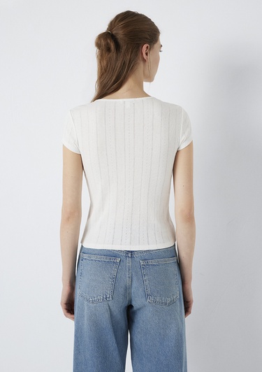  Mavi Ekru Basic Tişört Fitted / Vücuda Oturan Kesim 1613808-70057