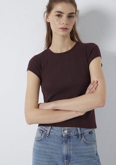  Mavi Kahverengi Basic Tişört Fitted / Vücuda Oturan Kesim 1613808-70223