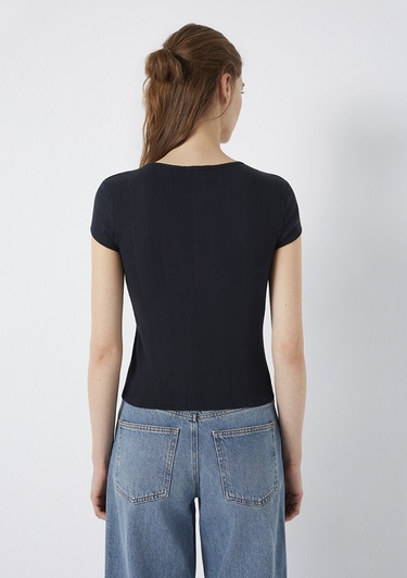  Mavi Lacivert Basic Tişört Fitted / Vücuda Oturan Kesim 1613808-70489