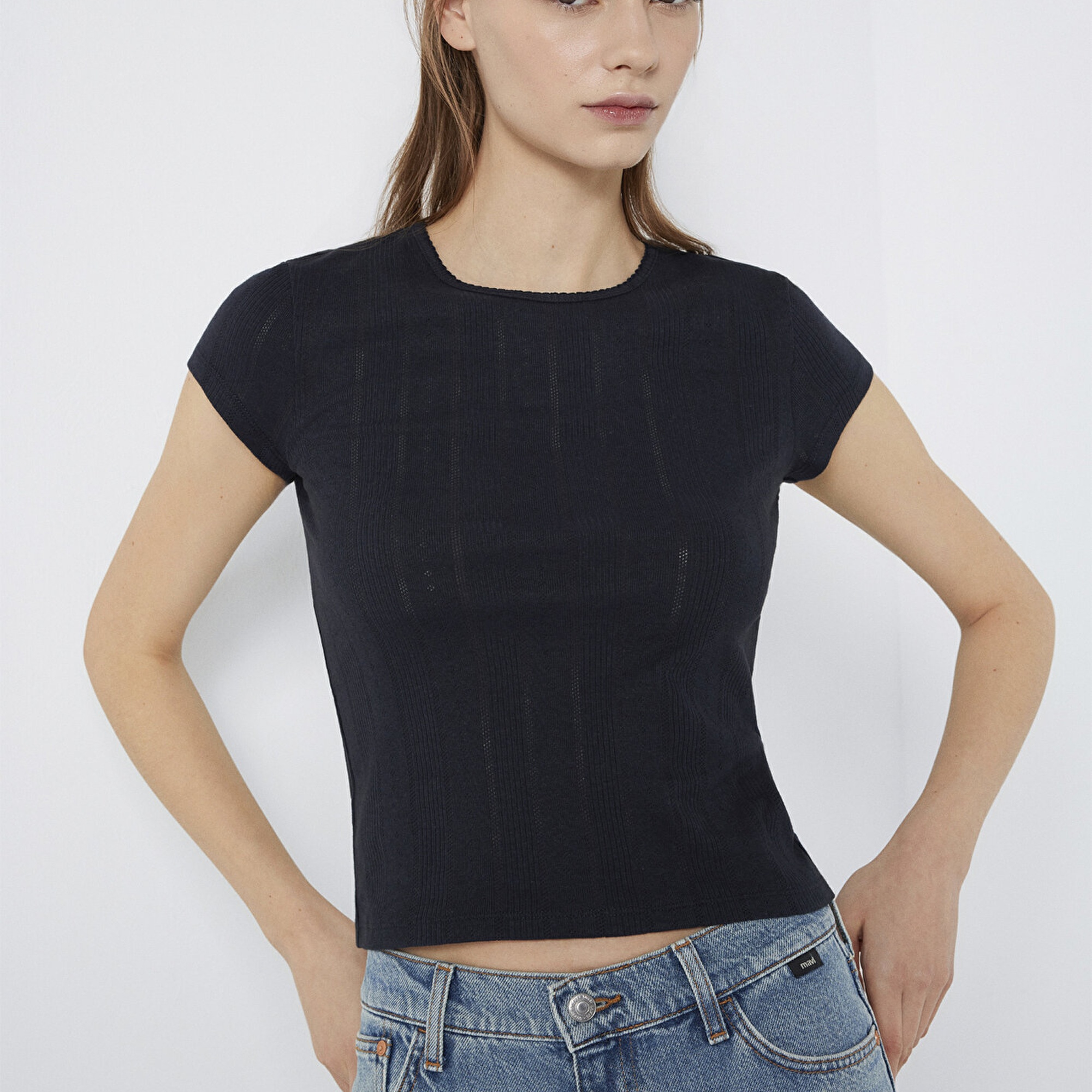 Mavi Lacivert Basic Tişört Fitted / Vücuda Oturan Kesim 1613808-70489