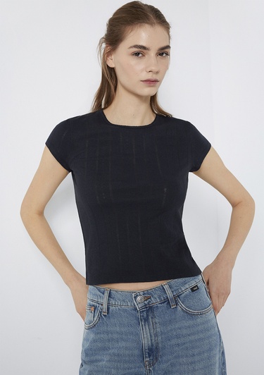  Mavi Lacivert Basic Tişört Fitted / Vücuda Oturan Kesim 1613808-70489