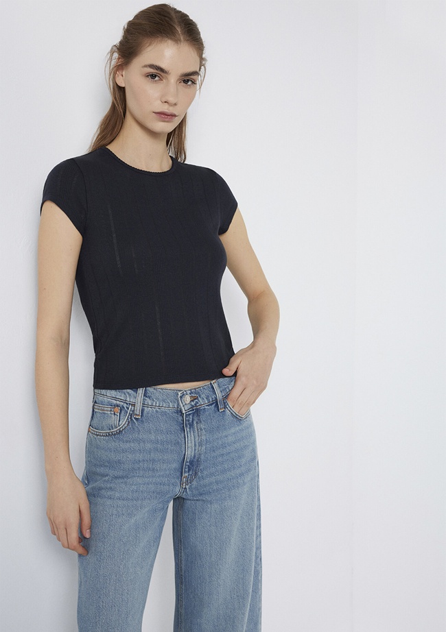  Mavi Lacivert Basic Tişört Fitted / Vücuda Oturan Kesim 1613808-70489