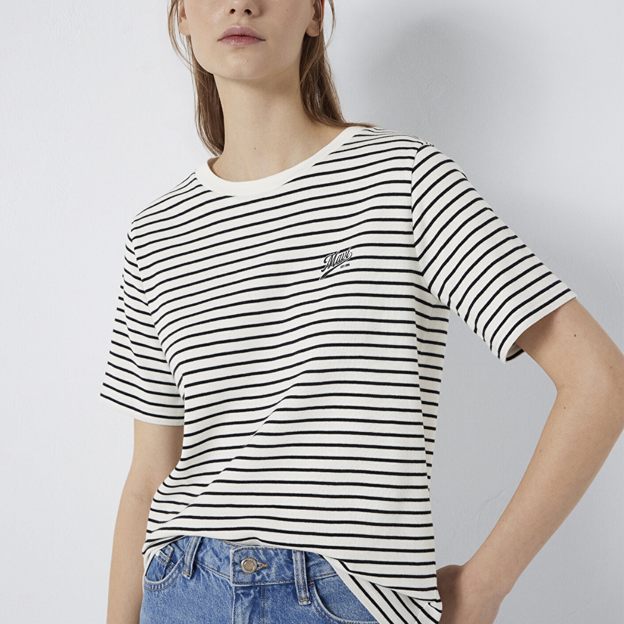 Mavi Mavi Logo Baskılı Çizgili Tişört Regular Fit / Normal Kesim 1613715-85143