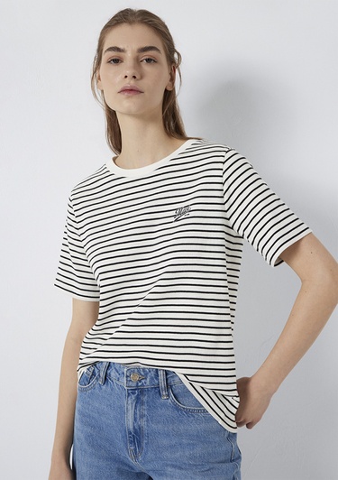  Mavi Mavi Logo Baskılı Çizgili Tişört Regular Fit / Normal Kesim 1613715-85143