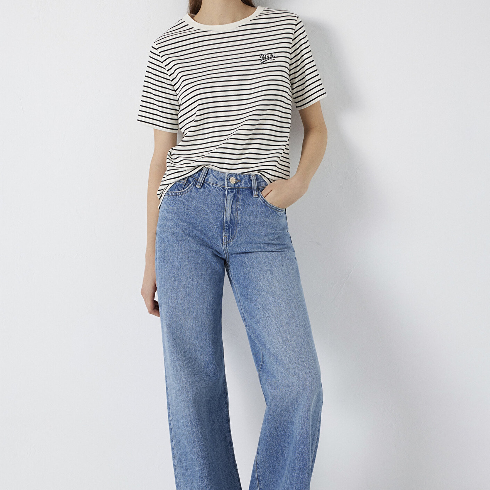 Mavi Mavi Logo Baskılı Çizgili Tişört Regular Fit / Normal Kesim 1613715-85143