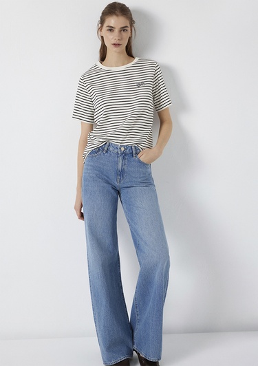  Mavi Mavi Logo Baskılı Çizgili Tişört Regular Fit / Normal Kesim 1613715-85143