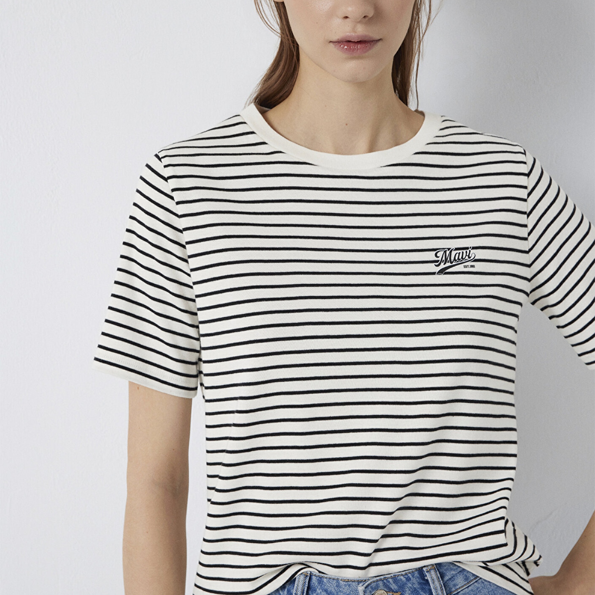 Mavi Mavi Logo Baskılı Çizgili Tişört Regular Fit / Normal Kesim 1613715-85143