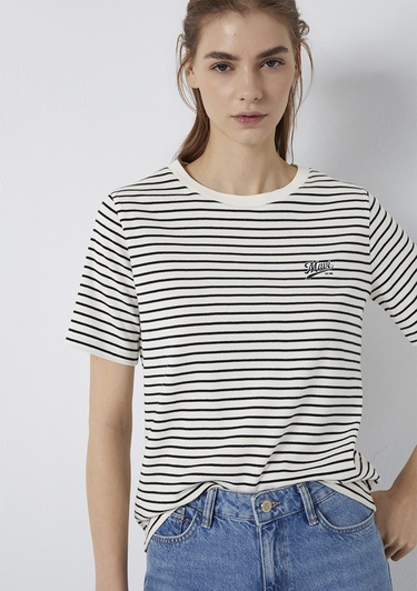  Mavi Mavi Logo Baskılı Çizgili Tişört Regular Fit / Normal Kesim 1613715-85143