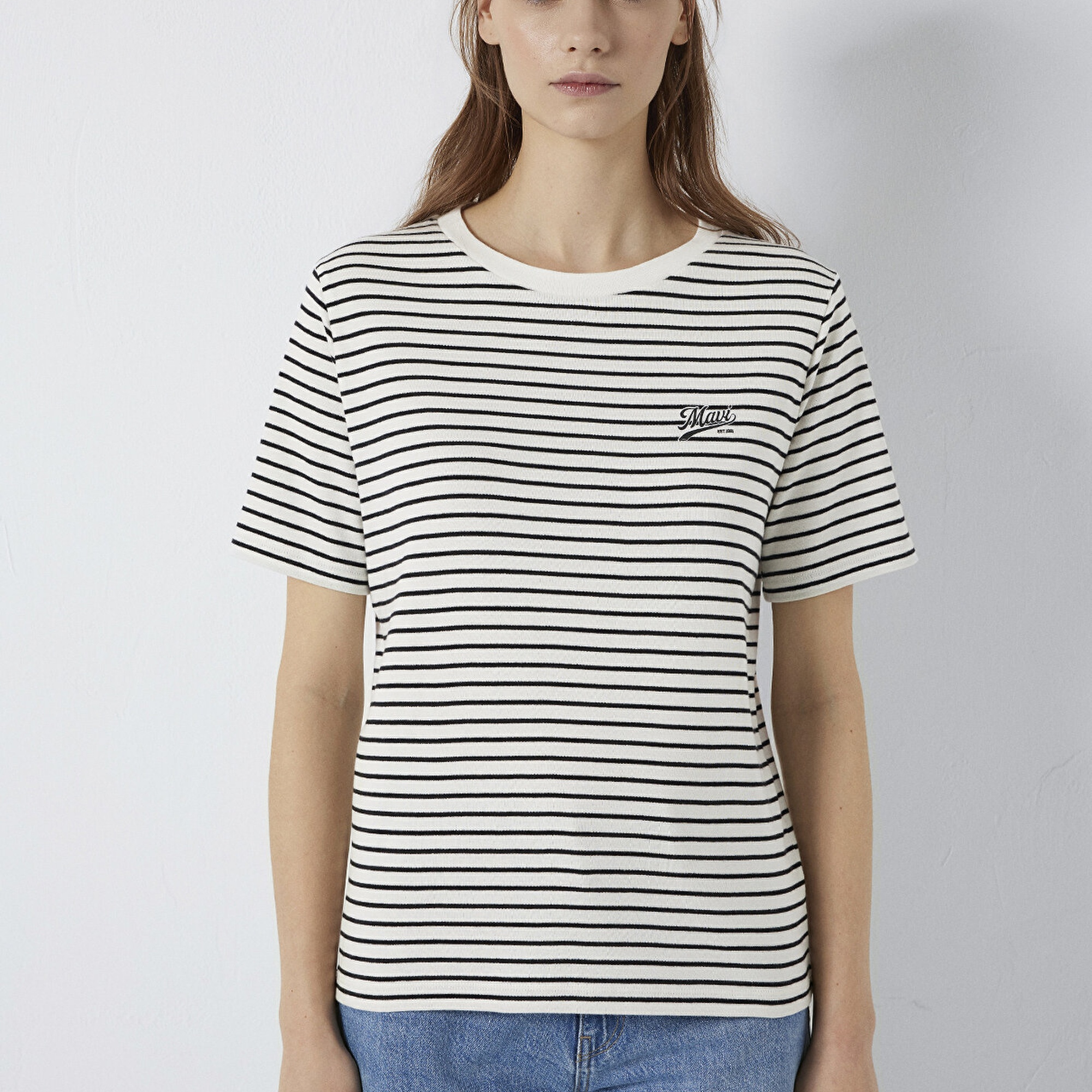 Mavi Mavi Logo Baskılı Çizgili Tişört Regular Fit / Normal Kesim 1613715-85143