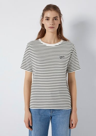  Mavi Mavi Logo Baskılı Çizgili Tişört Regular Fit / Normal Kesim 1613715-85143