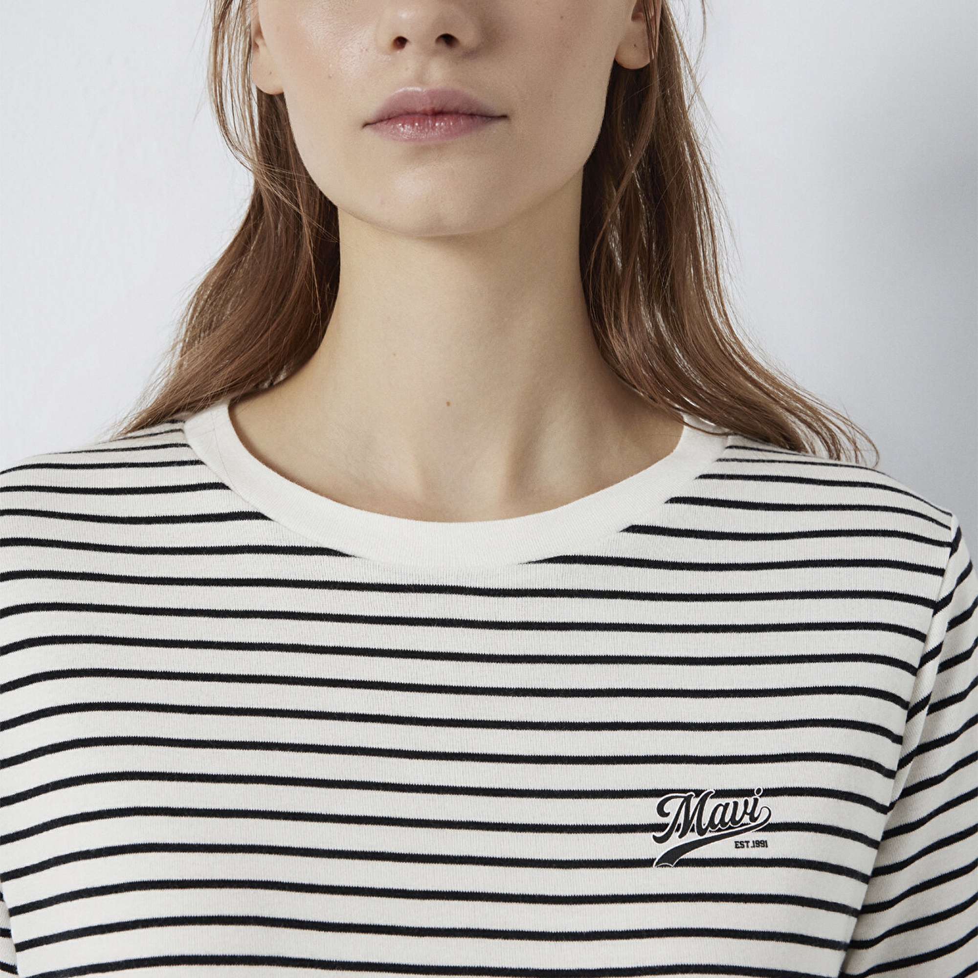 Mavi Mavi Logo Baskılı Çizgili Tişört Regular Fit / Normal Kesim 1613715-85143