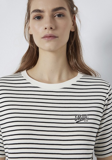  Mavi Mavi Logo Baskılı Çizgili Tişört Regular Fit / Normal Kesim 1613715-85143