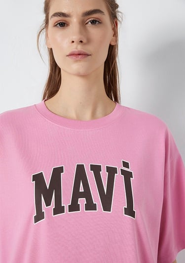  Mavi Mavi Logo Baskılı Pembe Tişört Oversize / Geniş Kesim 1600843-71063