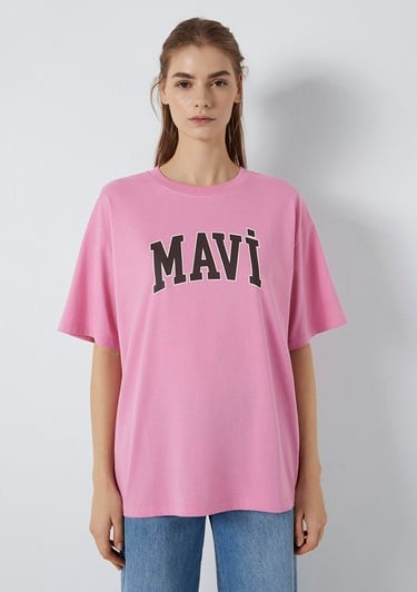  Mavi Mavi Logo Baskılı Pembe Tişört Oversize / Geniş Kesim 1600843-71063