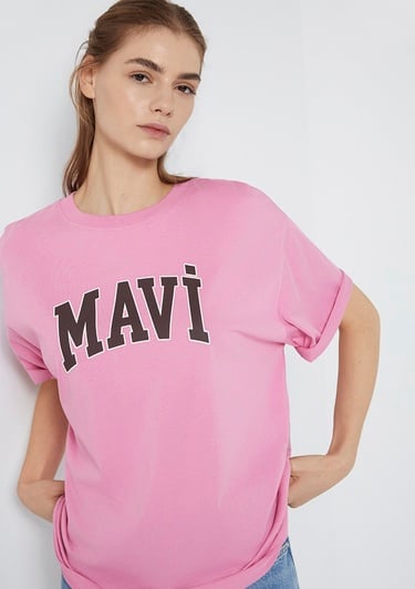 Mavi Mavi Logo Baskılı Pembe Tişört Oversize / Geniş Kesim 1600843-71063