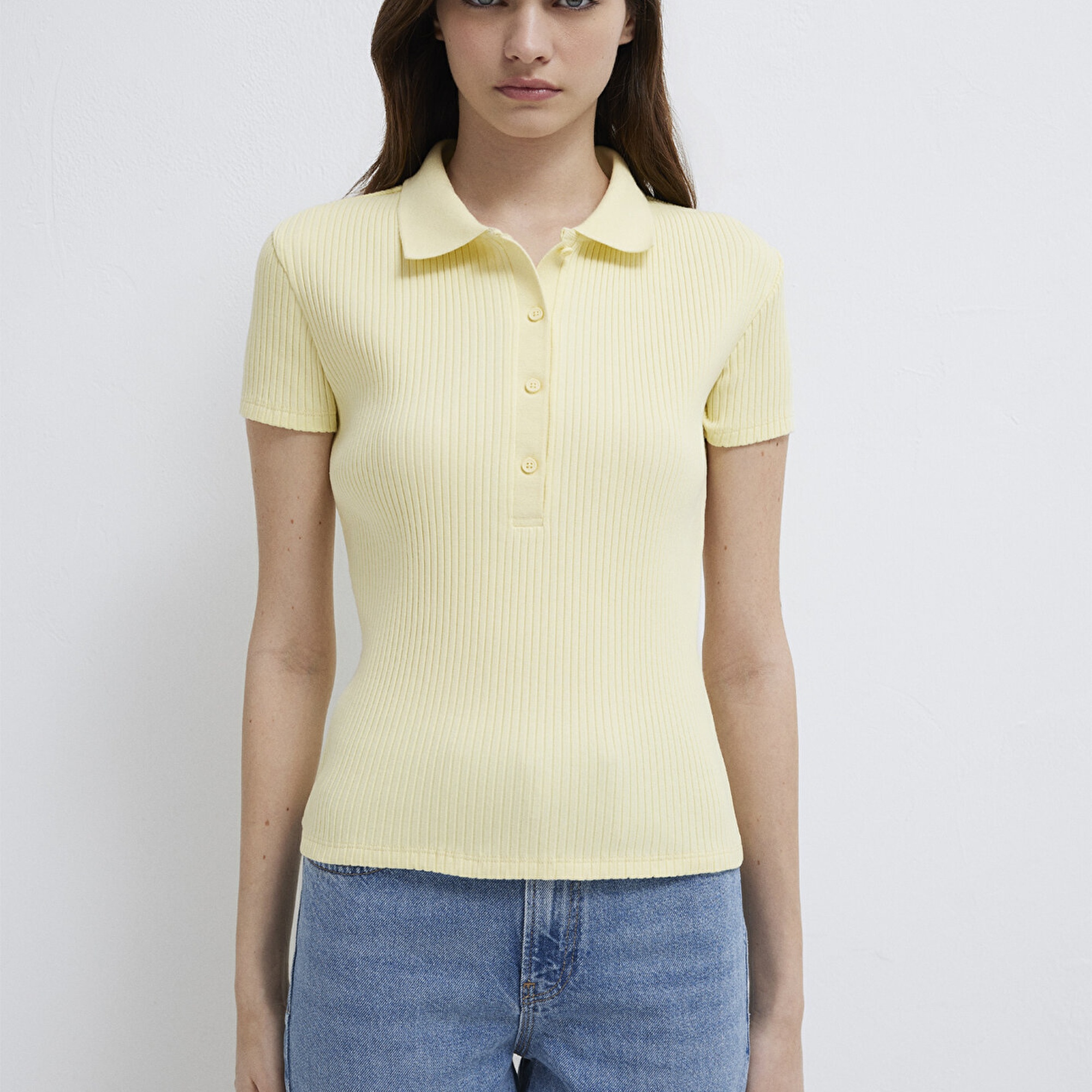 Mavi Sarı Polo Tişört Fitted / Vücuda Oturan Kesim 1613120-71305