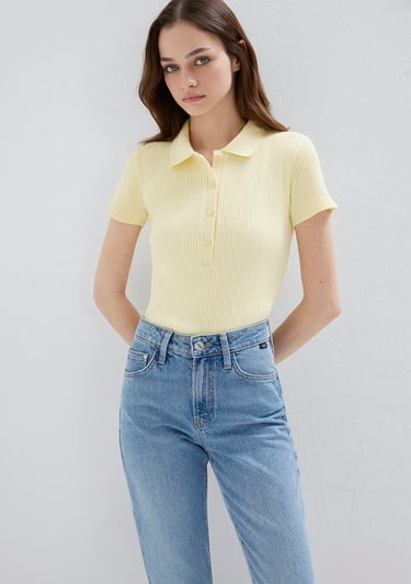  Mavi Sarı Polo Tişört Fitted / Vücuda Oturan Kesim 1613120-71305