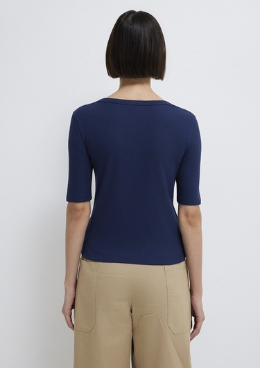  Mavi Düğmeli Lacivert Tişört Fitted / Vücuda Oturan Kesim 1613751-70497