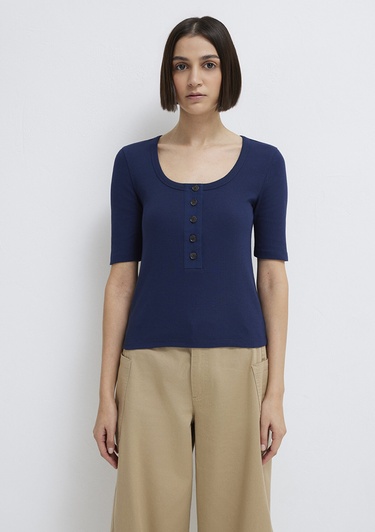  Mavi Düğmeli Lacivert Tişört Fitted / Vücuda Oturan Kesim 1613751-70497