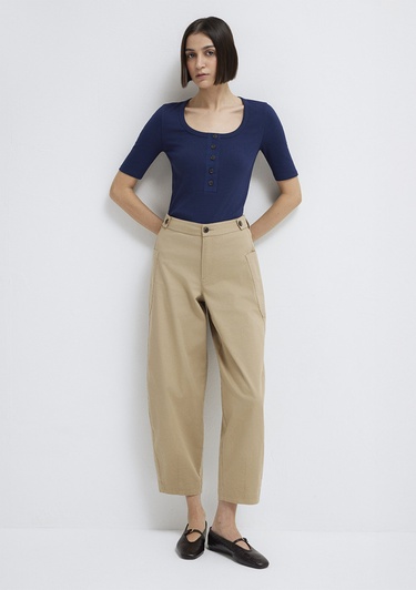  Mavi Düğmeli Lacivert Tişört Fitted / Vücuda Oturan Kesim 1613751-70497