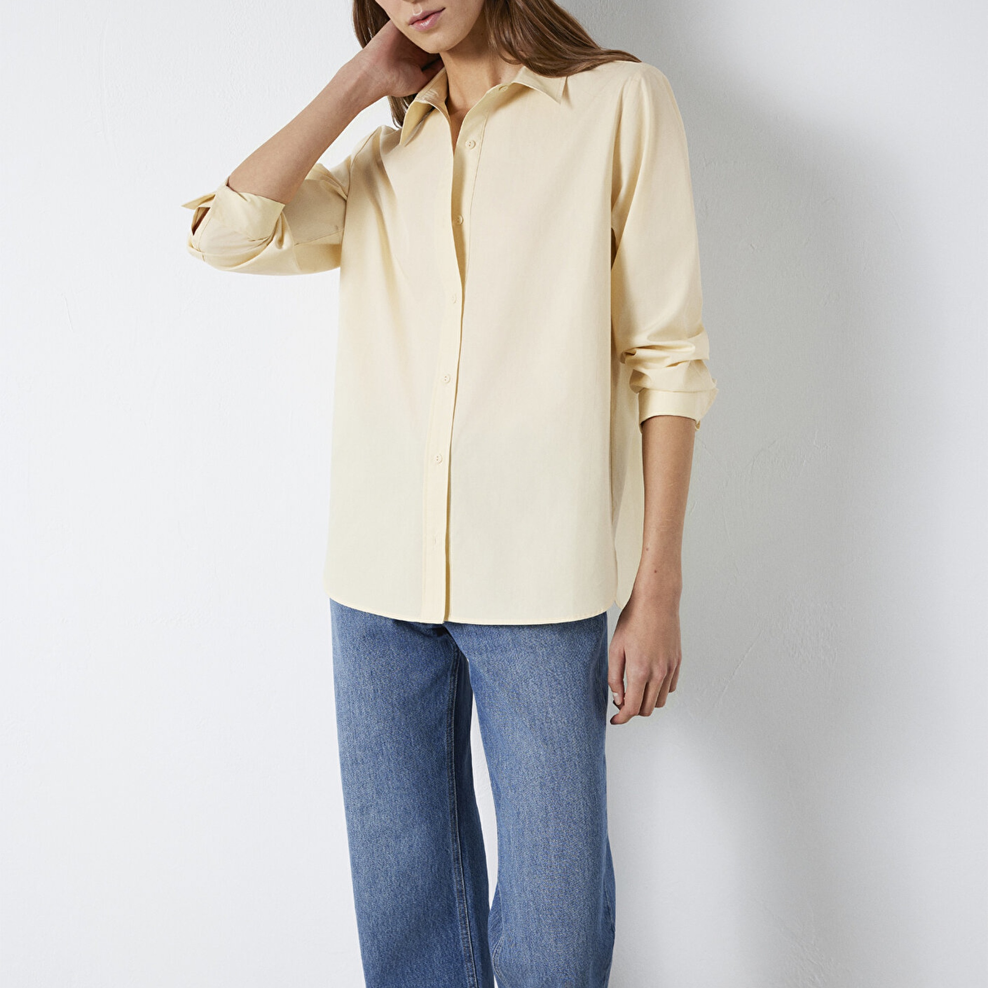 Mavi Sarı Gömlek Loose Fit / Bol Rahat Kesim 1211395-70034