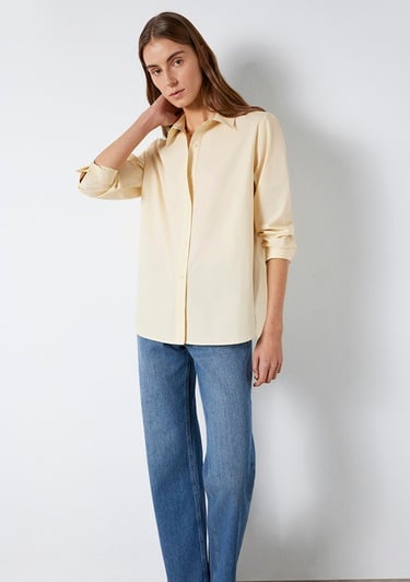  Mavi Sarı Gömlek Loose Fit / Bol Rahat Kesim 1211395-70034