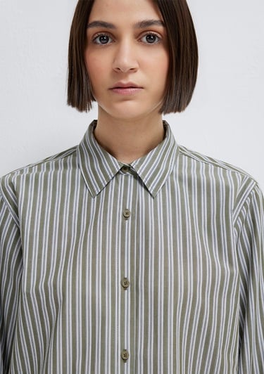  Mavi Çizgili Yeşil Gömlek Loose Fit / Bol Rahat Kesim 1211386-85171