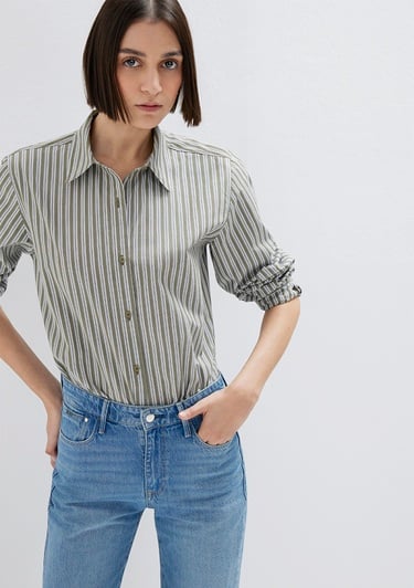  Mavi Çizgili Yeşil Gömlek Loose Fit / Bol Rahat Kesim 1211386-85171