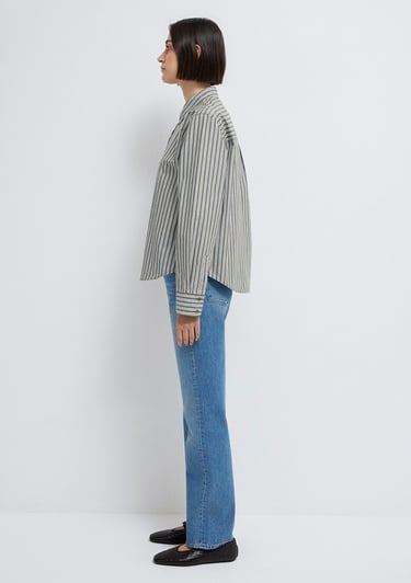  Mavi Çizgili Yeşil Gömlek Loose Fit / Bol Rahat Kesim 1211386-85171