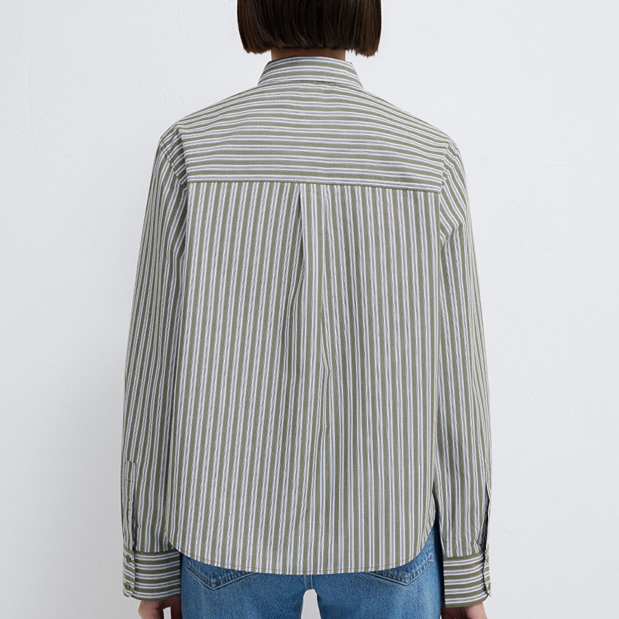 Mavi Çizgili Yeşil Gömlek Loose Fit / Bol Rahat Kesim 1211386-85171