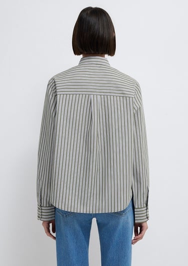  Mavi Çizgili Yeşil Gömlek Loose Fit / Bol Rahat Kesim 1211386-85171