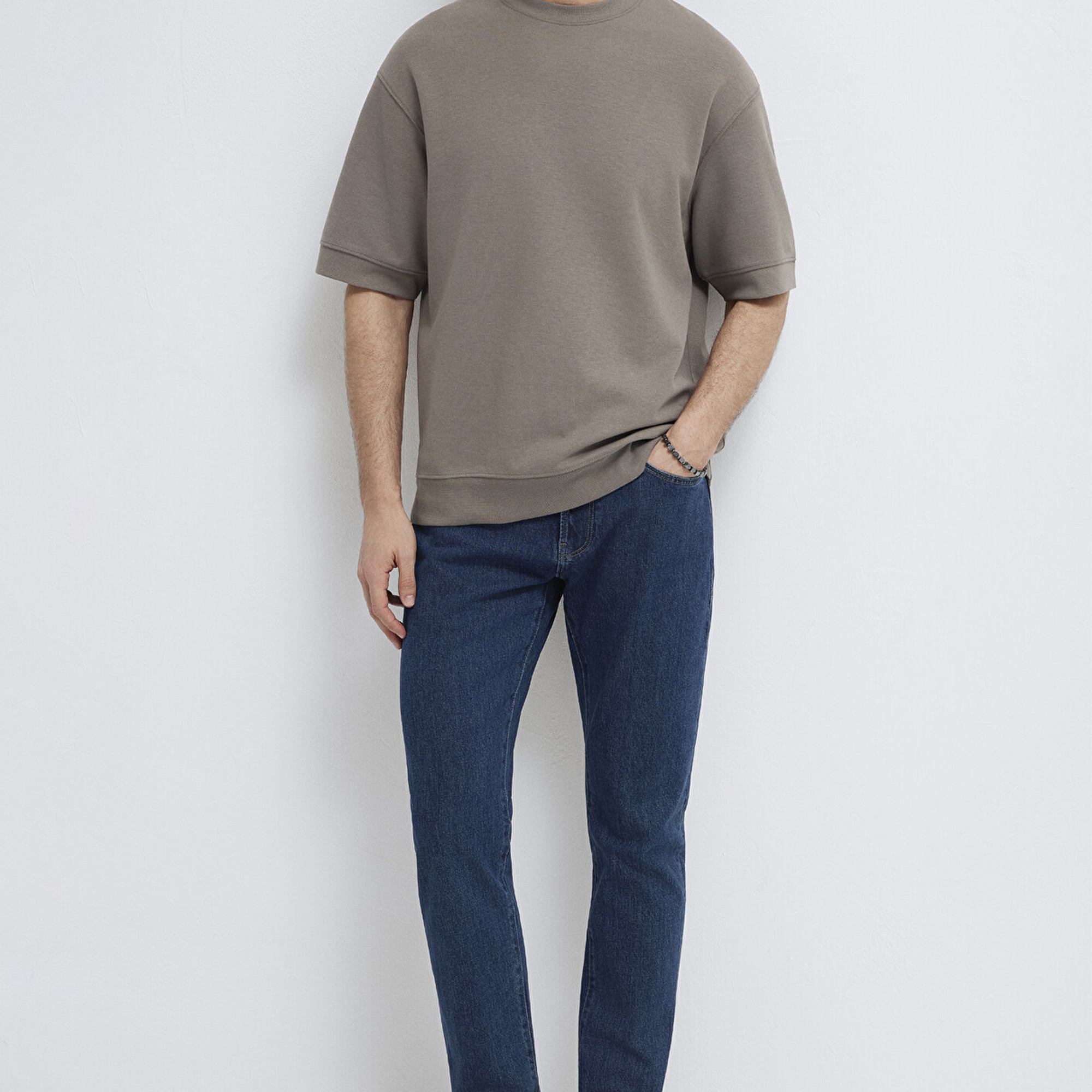 Mavi Bisiklet Yaka Kahverengi Tişört Loose Fit / Bol Rahat Kesim 0611614-87875