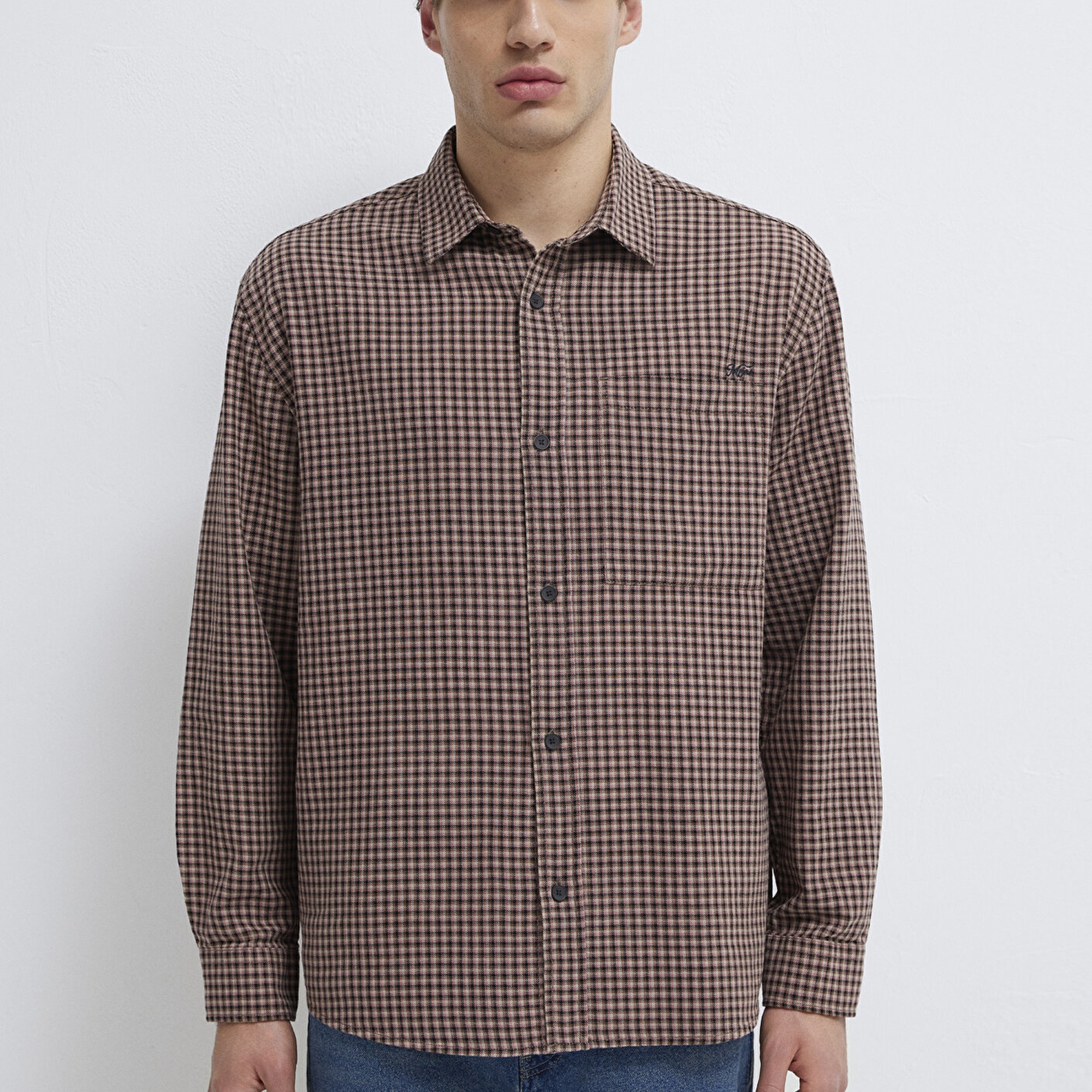 Mavi Bordo Ekose Gömlek Loose Fit / Bol Rahat Kesim 0211887-91419