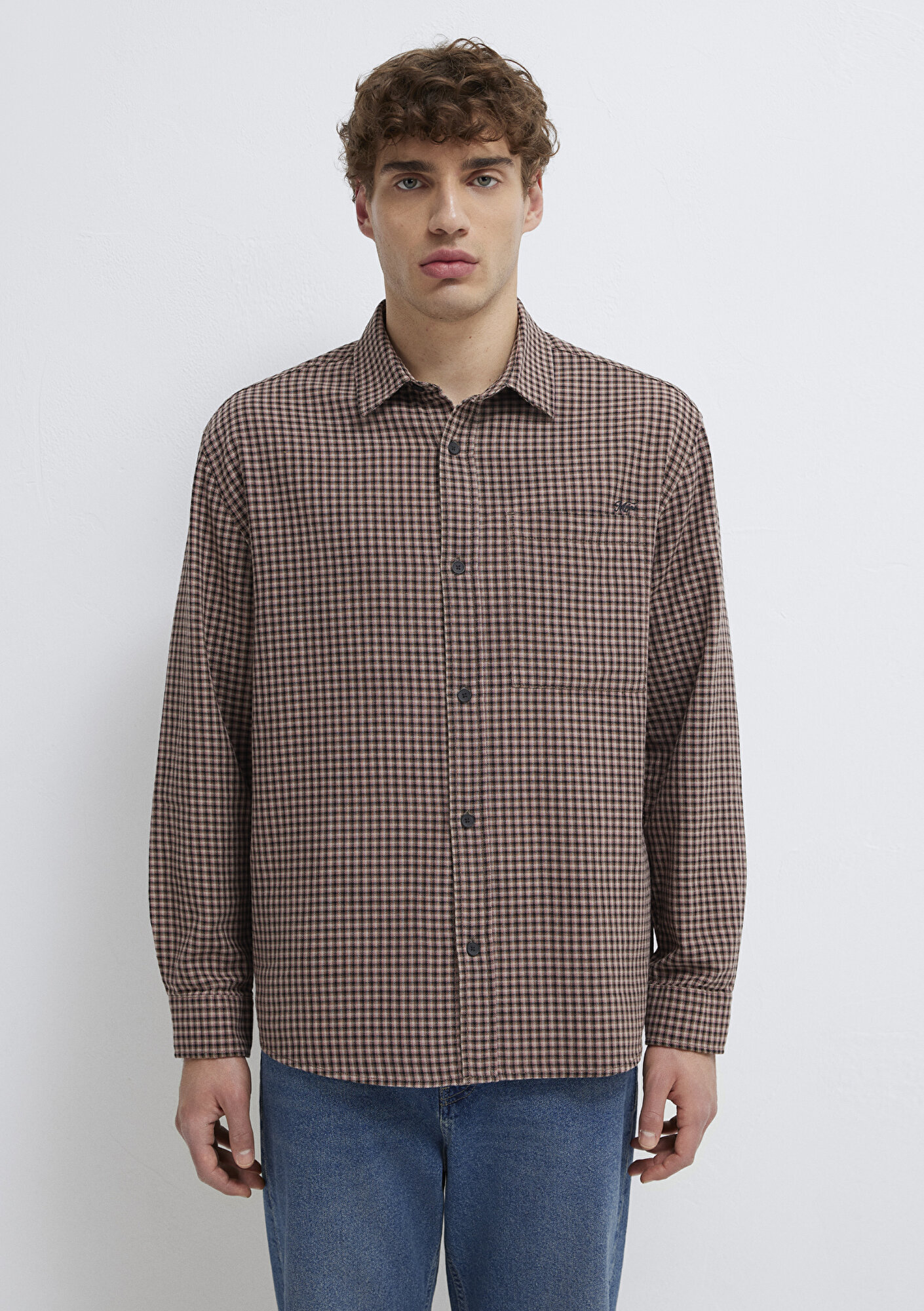  Mavi Bordo Ekose Gömlek Loose Fit / Bol Rahat Kesim 0211887-91419