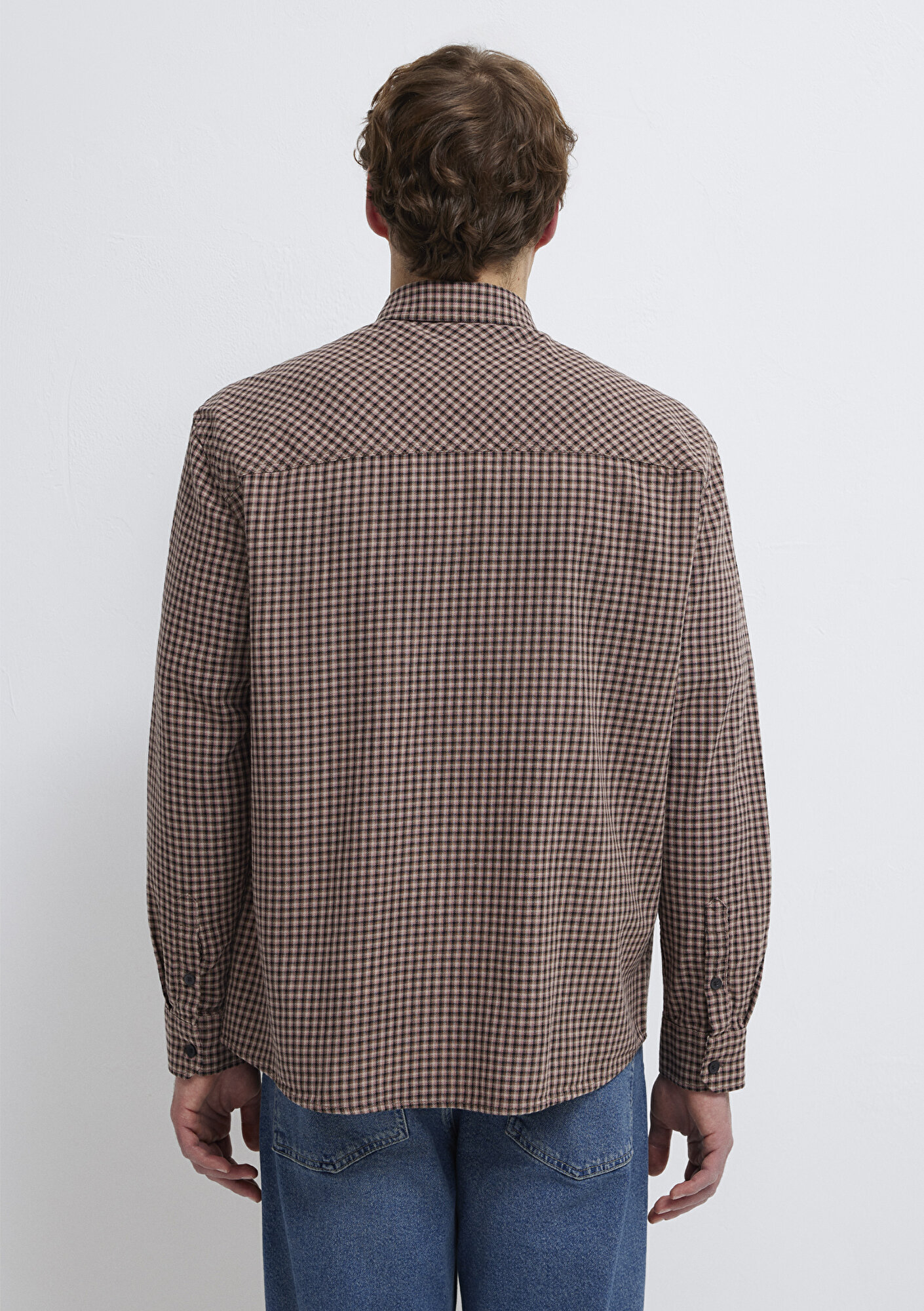  Mavi Bordo Ekose Gömlek Loose Fit / Bol Rahat Kesim 0211887-91419