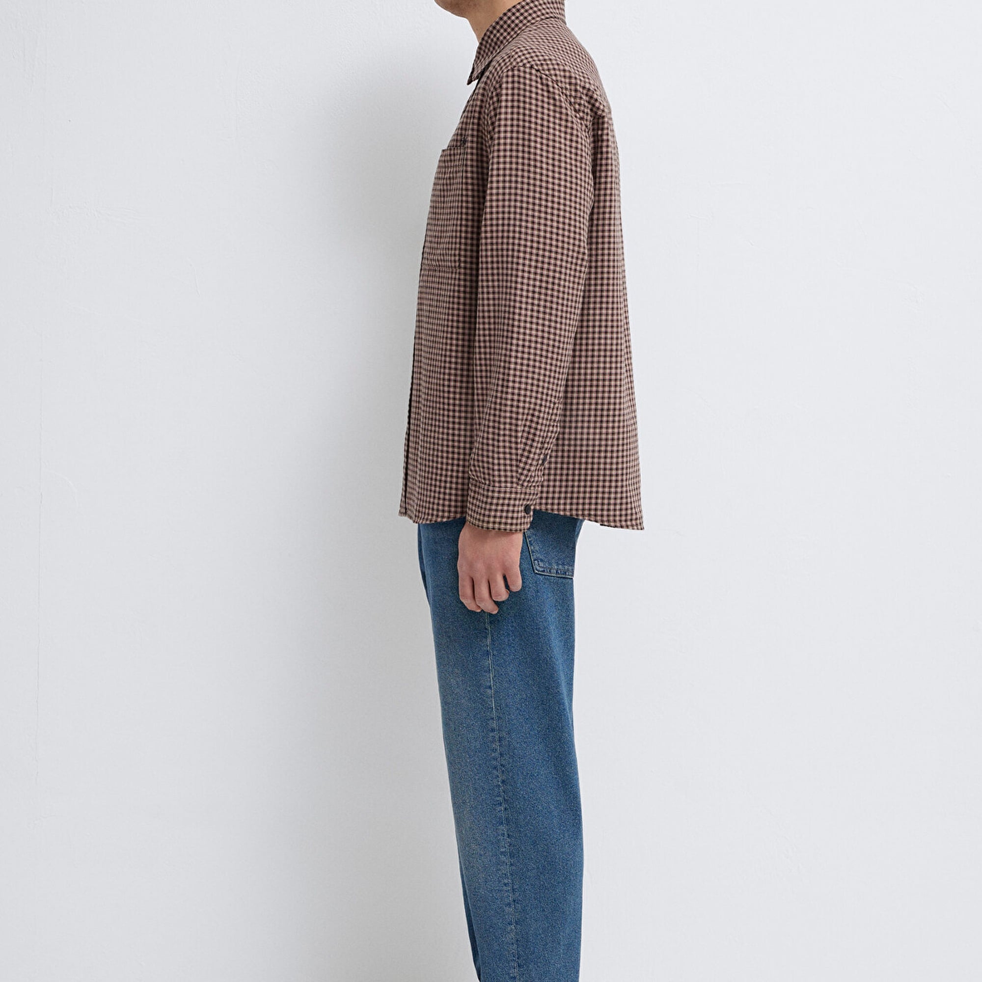 Mavi Bordo Ekose Gömlek Loose Fit / Bol Rahat Kesim 0211887-91419