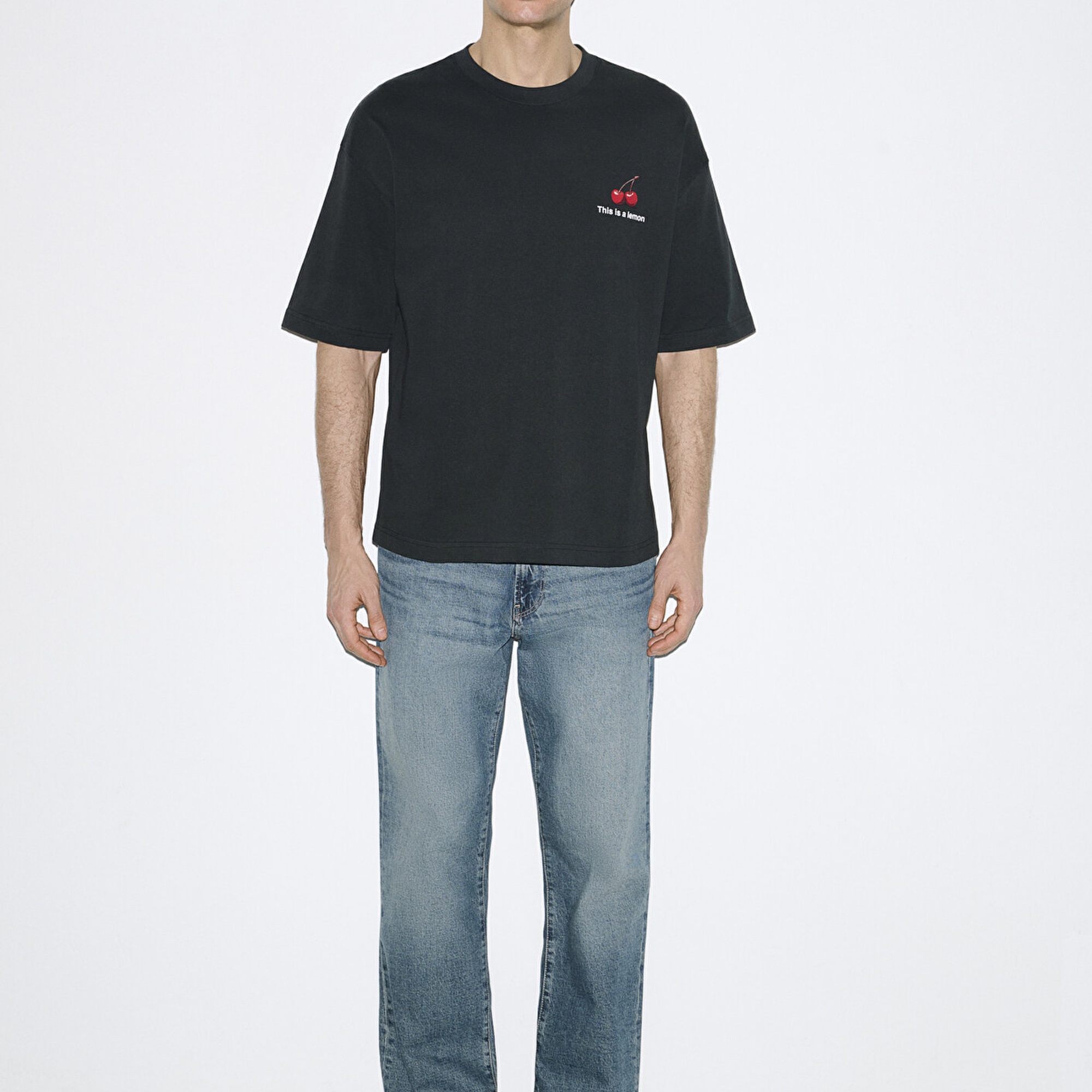 Mavi Baskılı Siyah Tişört Oversize / Geniş Kesim 0613255-71379