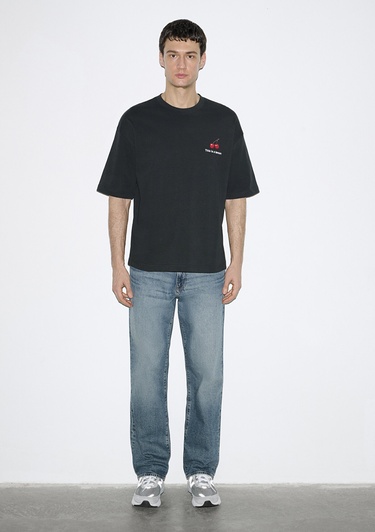  Mavi Baskılı Siyah Tişört Oversize / Geniş Kesim 0613255-71379