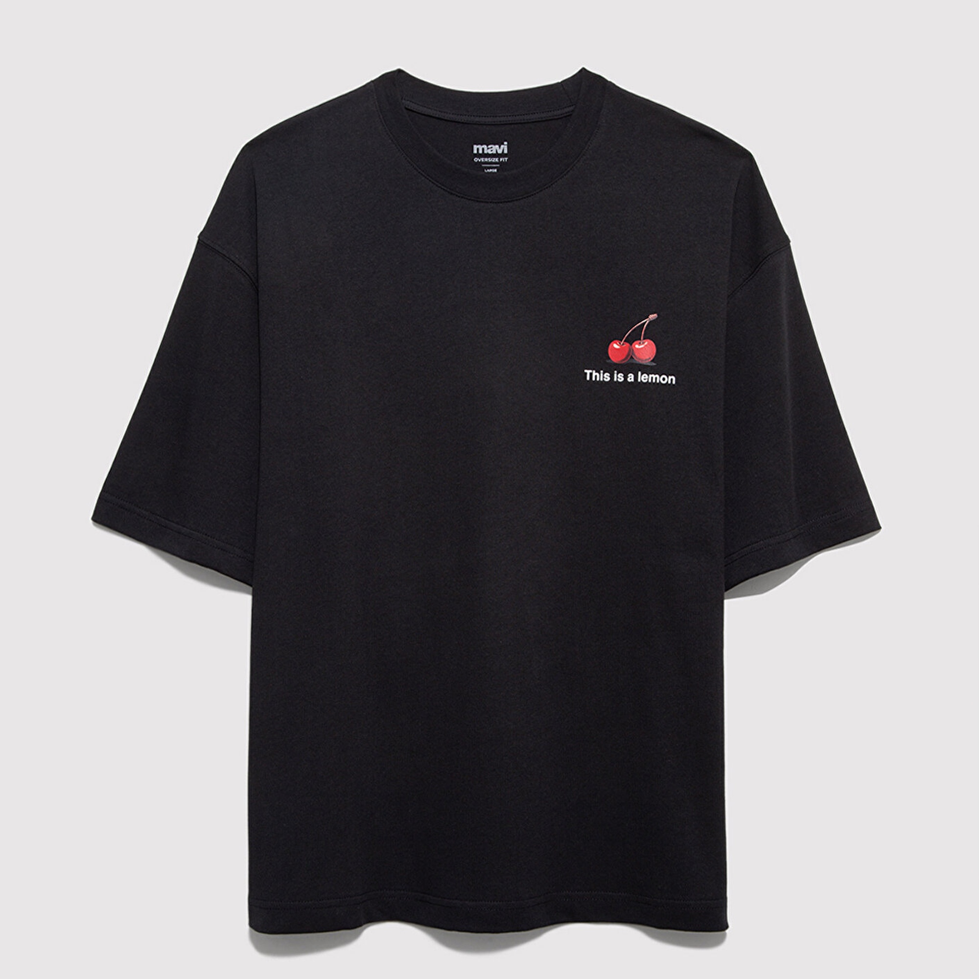 Mavi Baskılı Siyah Tişört Oversize / Geniş Kesim 0613255-71379