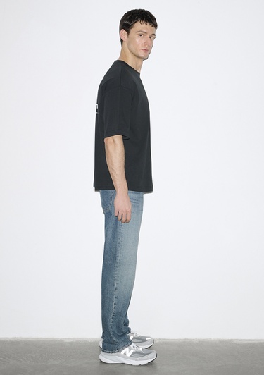  Mavi Baskılı Siyah Tişört Oversize / Geniş Kesim 0613255-71379