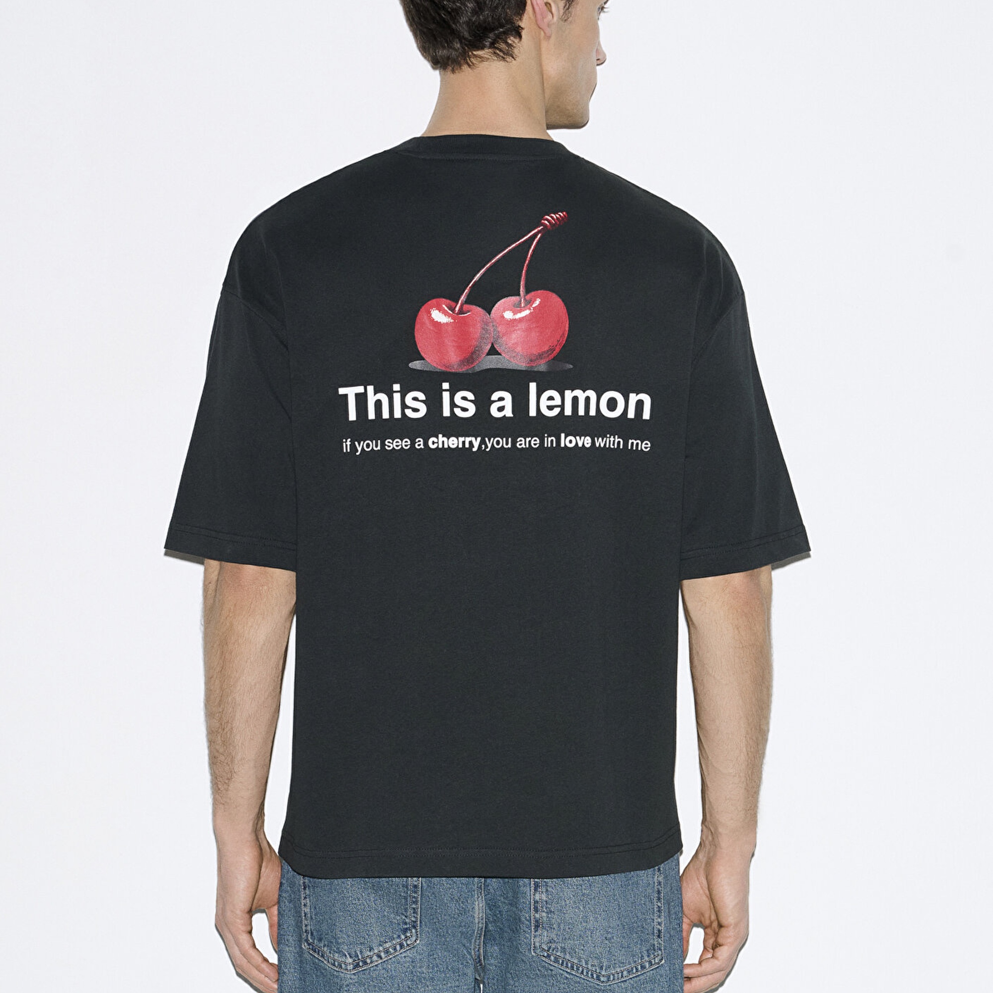 Mavi Baskılı Siyah Tişört Oversize / Geniş Kesim 0613255-71379