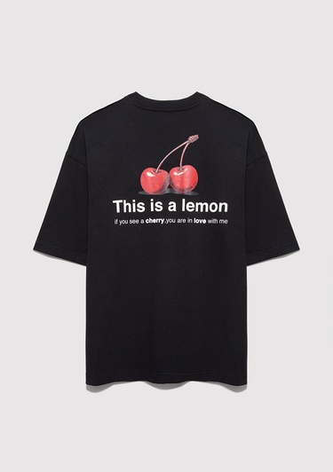  Mavi Baskılı Siyah Tişört Oversize / Geniş Kesim 0613255-71379