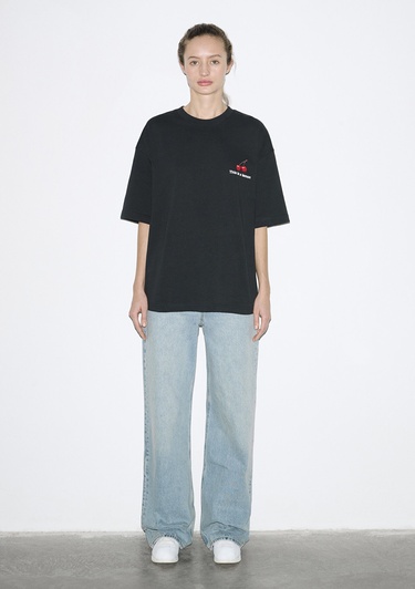  Mavi Baskılı Siyah Tişört Oversize / Geniş Kesim 0613255-71379