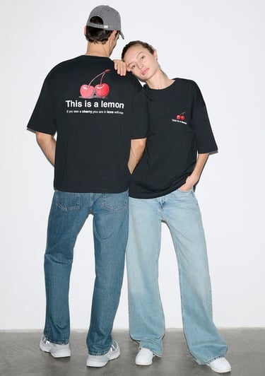  Mavi Baskılı Siyah Tişört Oversize / Geniş Kesim 0613255-71379