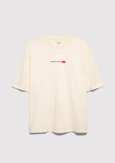  Mavi Baskılı Beyaz Tişört Oversize / Geniş Kesim 0613254-83043